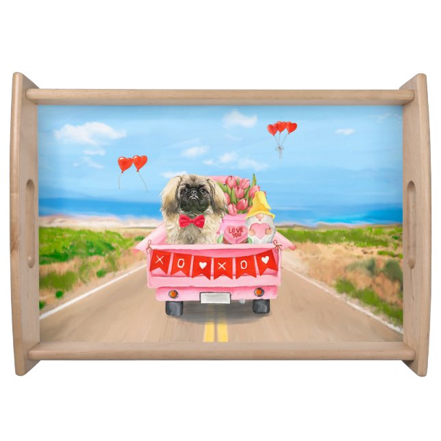 Pekingese Dog Valentine's Day Truck Hearts  Serving Tray (Front)