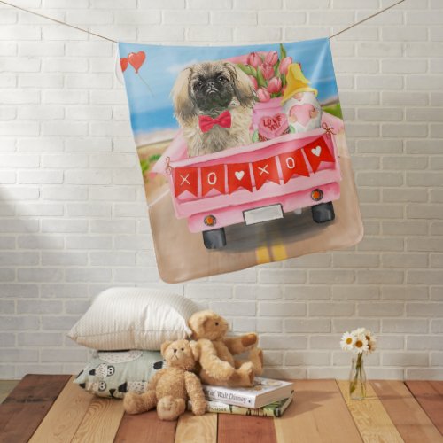 Pekingese Dog Valentines Day Truck Throw Baby Blanket