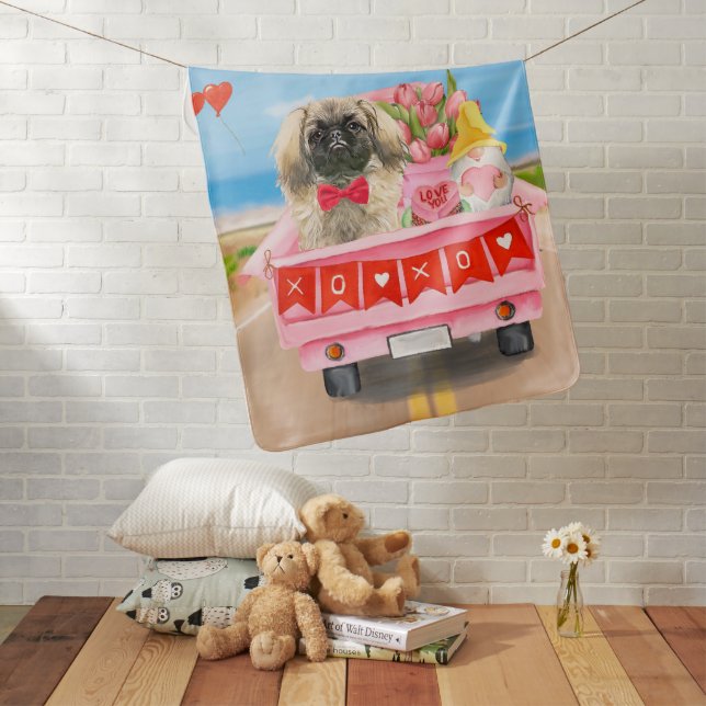Pekingese Dog Valentine's Day Truck Throw Baby Blanket (In Situ)