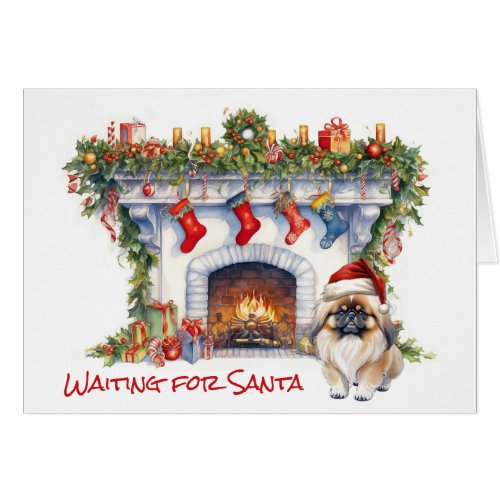 Pekingese Dog Wait for Santa Fireplace