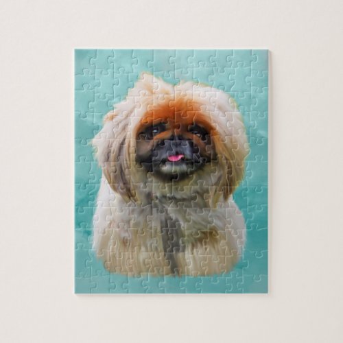 Pekingese Dog Watercolor Art Portrait Jigsaw Puzzle