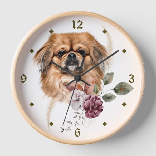 Pekingese Dog Winter Bouquet Clock