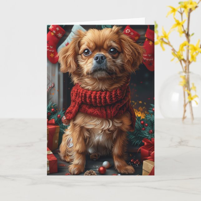 Pekingese Dog With Christmas Gifts Fireplace Card (Yellow Flower)