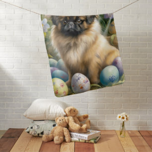 Pekingese Dog with Easter Eggs Holiday  Baby Blanket