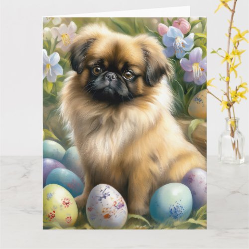 Pekingese Dog with Easter Eggs Holiday  Card