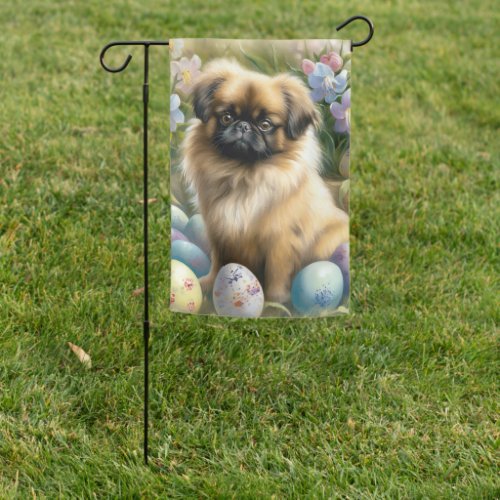 Pekingese Dog with Easter Eggs Holiday  Garden Flag