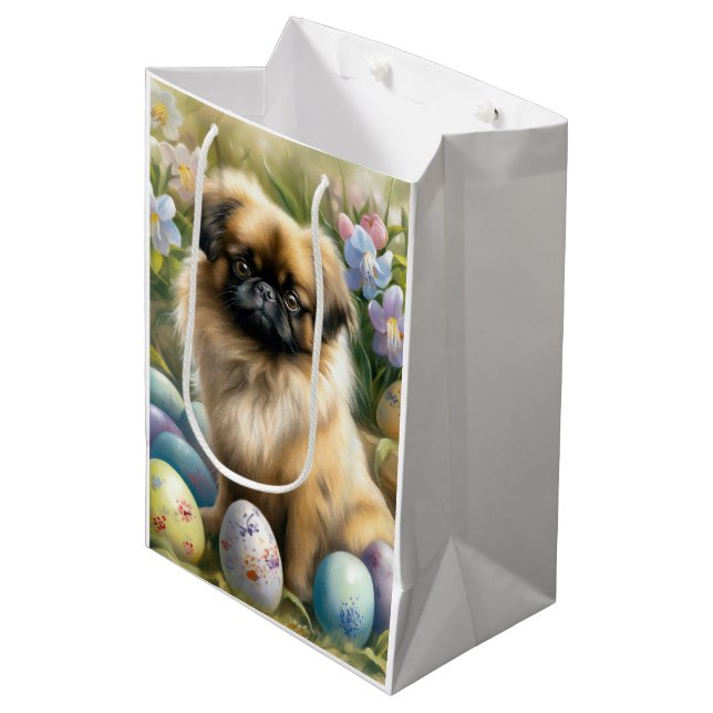 Pekingese Dog with Easter Eggs Holiday  Medium Gift Bag (Front Angled)