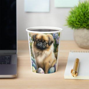 Pekingese Dog with Easter Eggs Holiday  Paper Cups