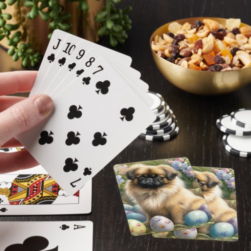 Pekingese Dog with Easter Eggs Holiday  Poker Cards