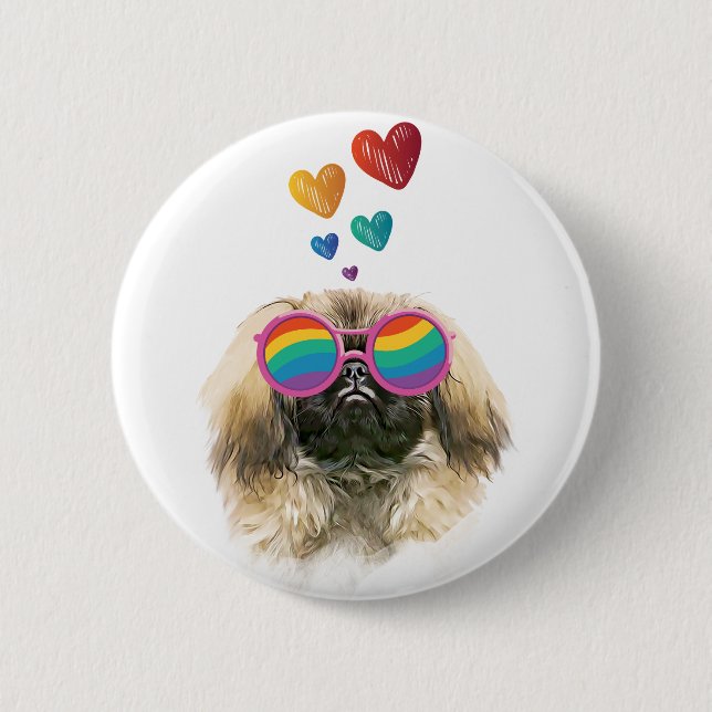 Pekingese Dog with Hearts Valentine's Day Button (Front)