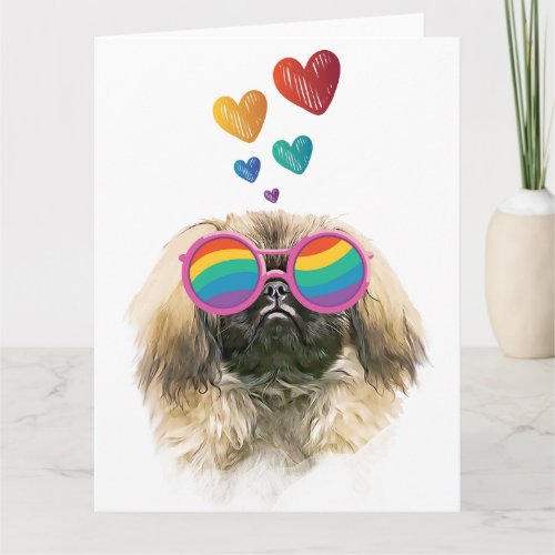 Pekingese Dog with Hearts Valentines Day Card