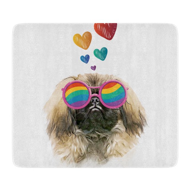 Pekingese Dog with Hearts Valentine's Day Cutting Board (Front)