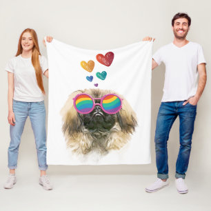 Pekingese Dog with Hearts Valentine's Day Fleece Blanket