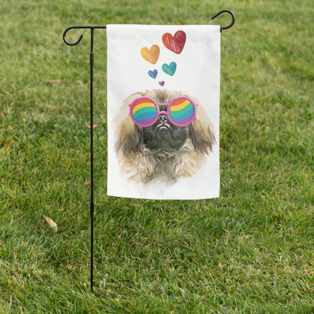 Pekingese Dog with Hearts Valentine's Day Garden Flag (In SItu)
