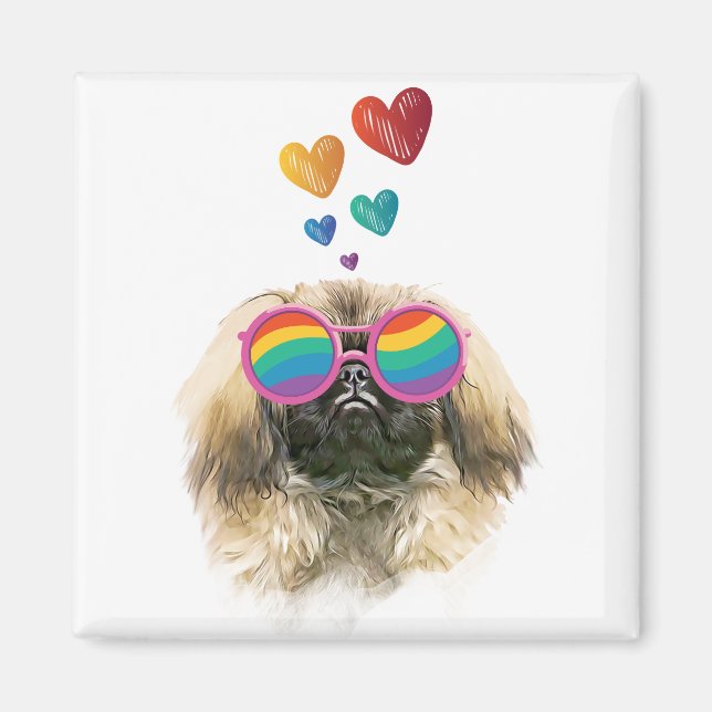 Pekingese Dog with Hearts Valentine's Day Magnet (Front)
