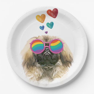Pekingese Dog with Hearts Valentine's Day Paper Plates