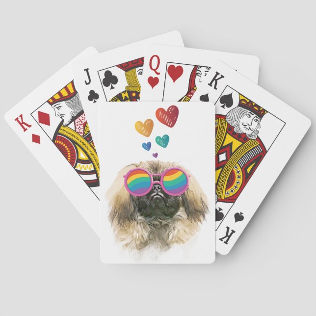 Pekingese Dog with Hearts Valentine's Day Poker Cards (Back)
