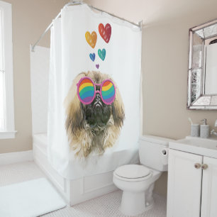 Pekingese Dog with Hearts Valentine's Day Shower Curtain