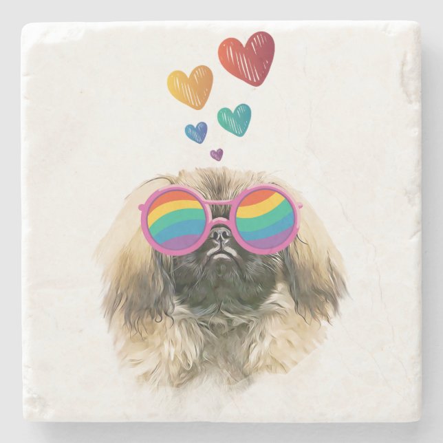 Pekingese Dog with Hearts Valentine's Day Stone Coaster (Front)