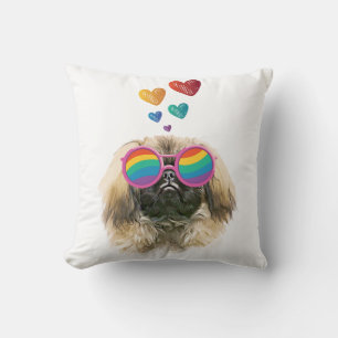 Pekingese Dog with Hearts Valentine's Day Throw Pillow