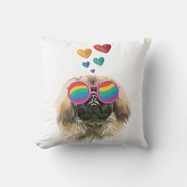 Pekingese Dog with Hearts Valentine's Day  Throw Pillow (Front)