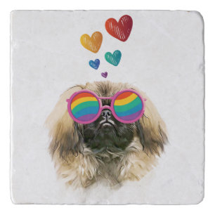 Pekingese Dog with Hearts Valentine's Day Trivet