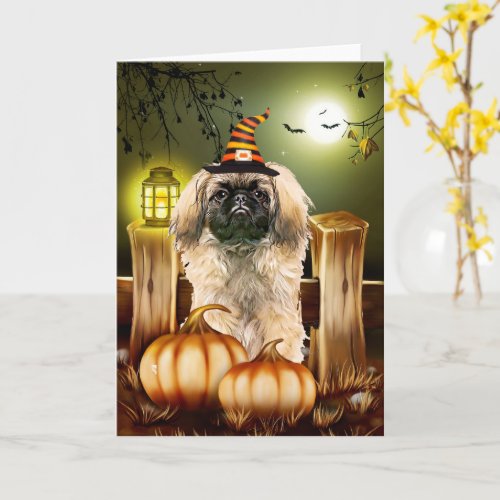 Pekingese Dog with Witch Hat Halloween  Card