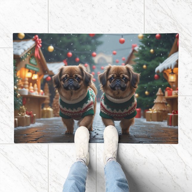 Pekingese Dogs Christmas Snow Holiday Doormat (Indoor)
