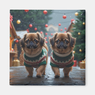Pekingese Dogs Christmas Snow Holiday Magnet