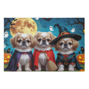 Pekingese Dogs Pumpkin Halloween Funny Faux Canvas Print