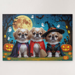 Pekingese Dogs Pumpkin Halloween Funny Jigsaw Puzzle