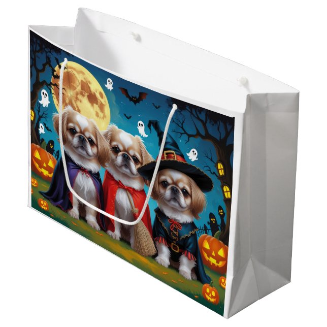 Pekingese Dogs Pumpkin Halloween Funny Large Gift Bag (Front Angled)