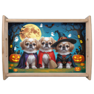 Pekingese Dogs Pumpkin Halloween Funny Serving Tray