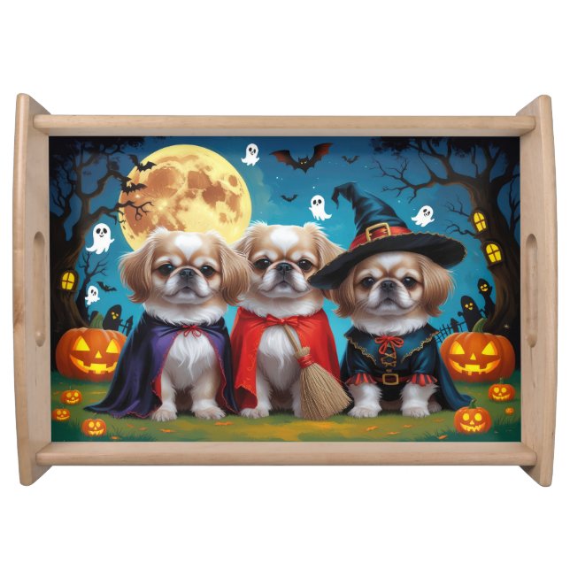 Pekingese Dogs Pumpkin Halloween Funny Serving Tray (Front)