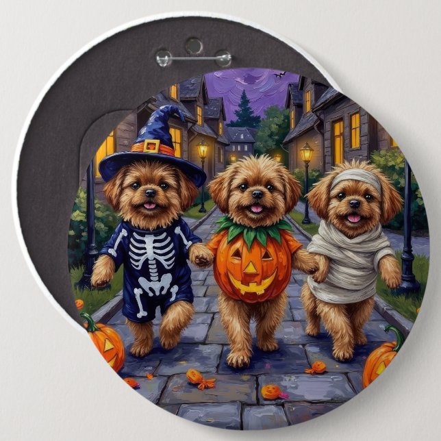 Pekingese Dogs Trick-or-Treating Halloween Costume Button (Front & Back)