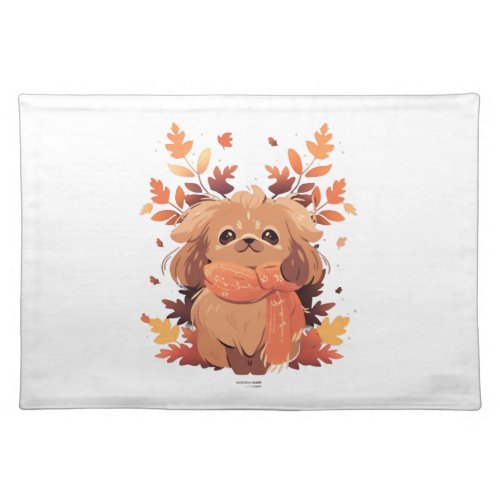 Pekingese Fall Dog Autumn Leaves Thanksgiving  Cloth Placemat
