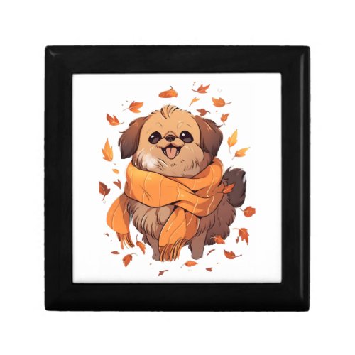 Pekingese Fall Dog Autumn Leaves Thanksgiving Gift Box