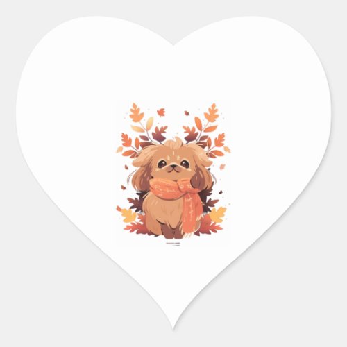 Pekingese Fall Dog Autumn Leaves Thanksgiving  Heart Sticker