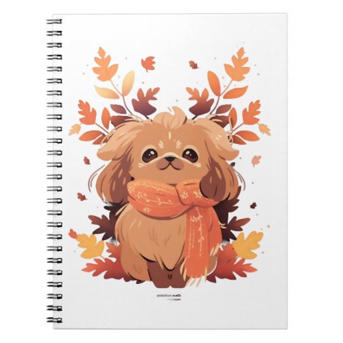 Pekingese Fall Dog Autumn Leaves Thanksgiving  Notebook