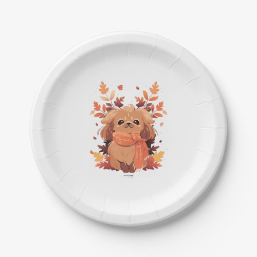 Pekingese Fall Dog Autumn Leaves Thanksgiving  Paper Plates