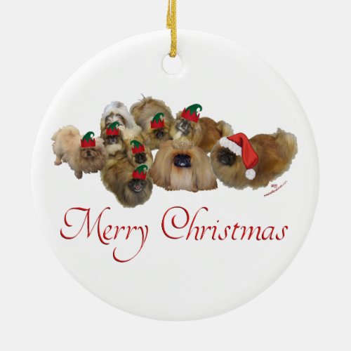 Pekingese Group Christmas Ceramic Ornament