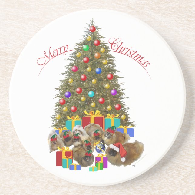 Pekingese Group Christmas Coaster (Front)