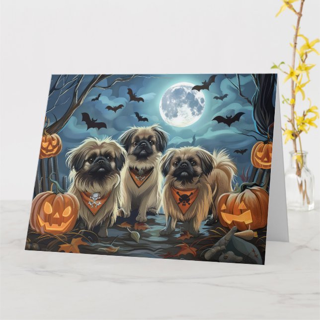 Pekingese Halloween Spooky Card (Yellow Flower)