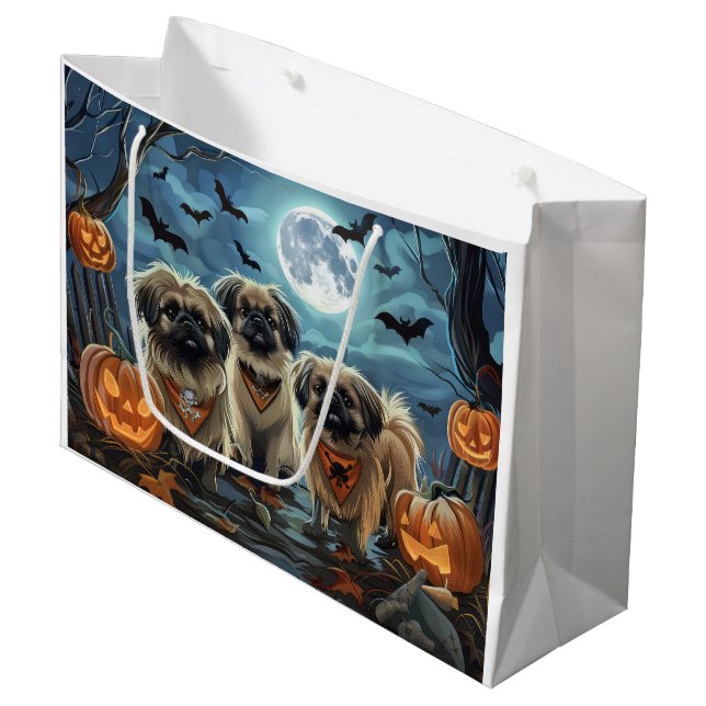 Pekingese Halloween Spooky Large Gift Bag (Front Angled)