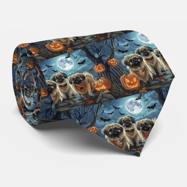 Pekingese Halloween Spooky Neck Tie (Rolled)