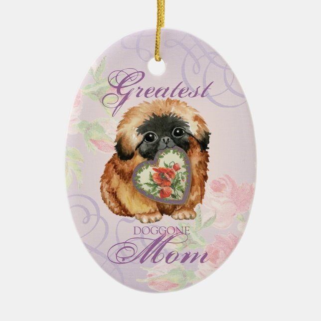Pekingese Heart Mom Ceramic Ornament (Front)