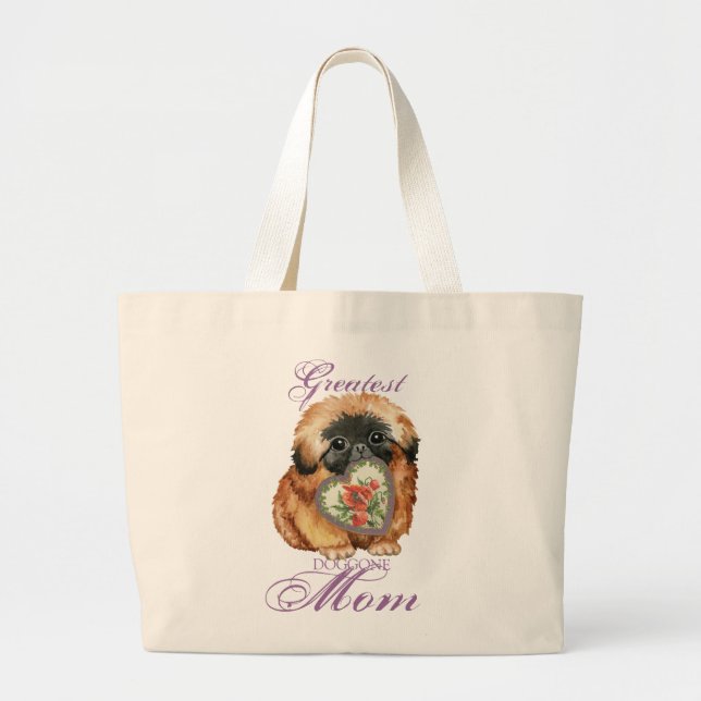 Pekingese Heart Mom Large Tote Bag (Front)