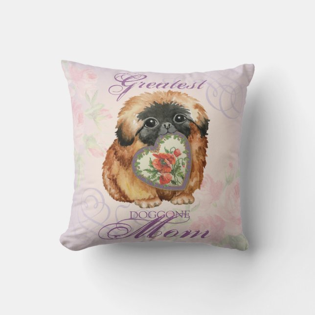 Pekingese Heart Mom Throw Pillow (Front)
