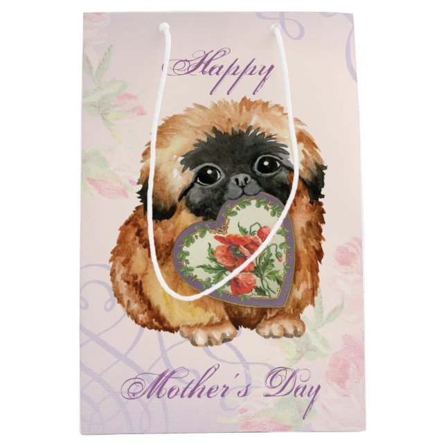 Pekingese Hearts Mom Medium Gift Bag (Front)