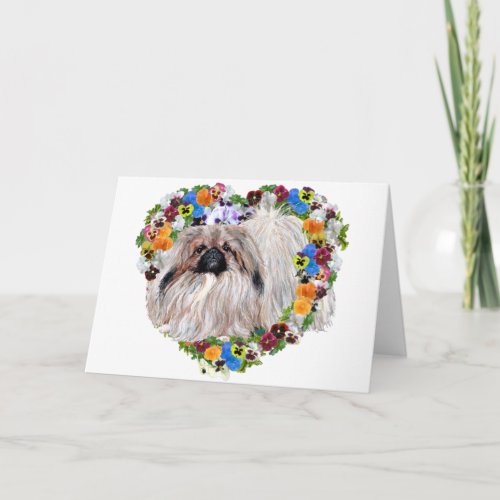 Pekingese in a Floral Heart Holiday Card